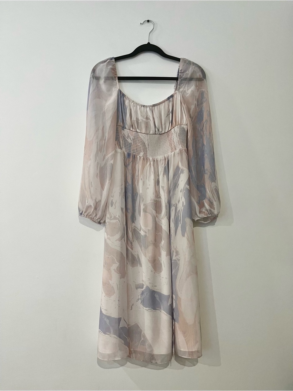 Aritzia Wilfred Bella Slit Light Birch Pale Sky Long Sleeve Cottagecore Dress M - Picture 6 of 10